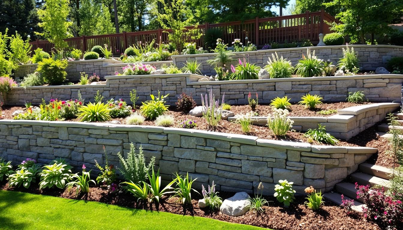 Retaining wall, plants
